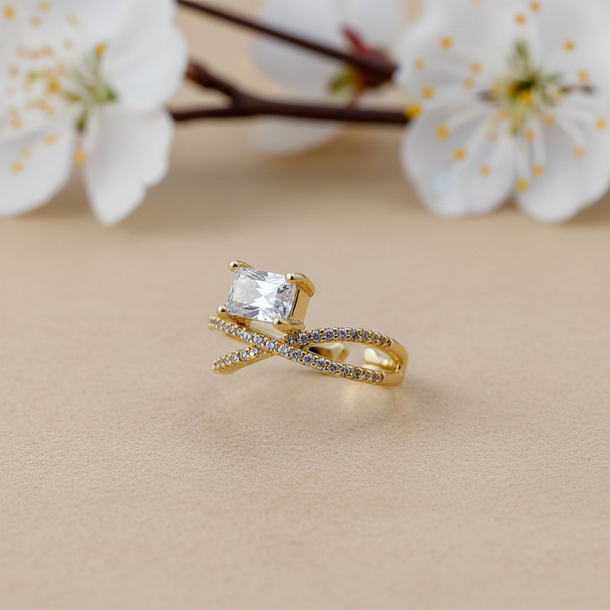 Emerald Cut Solitaire Criss Cross Wrap Ring GWR-29