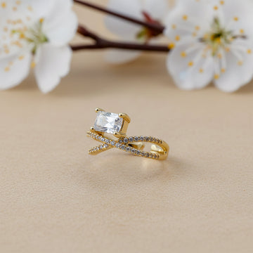Emerald Cut Solitaire Criss Cross Wrap Ring GWR-29