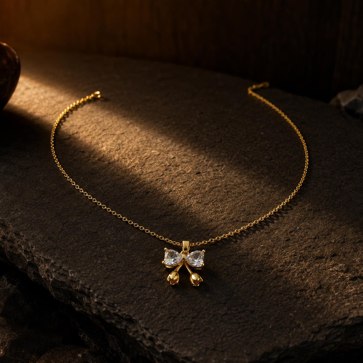 Modern Crystal Ribbon Bow Choker GWN -136