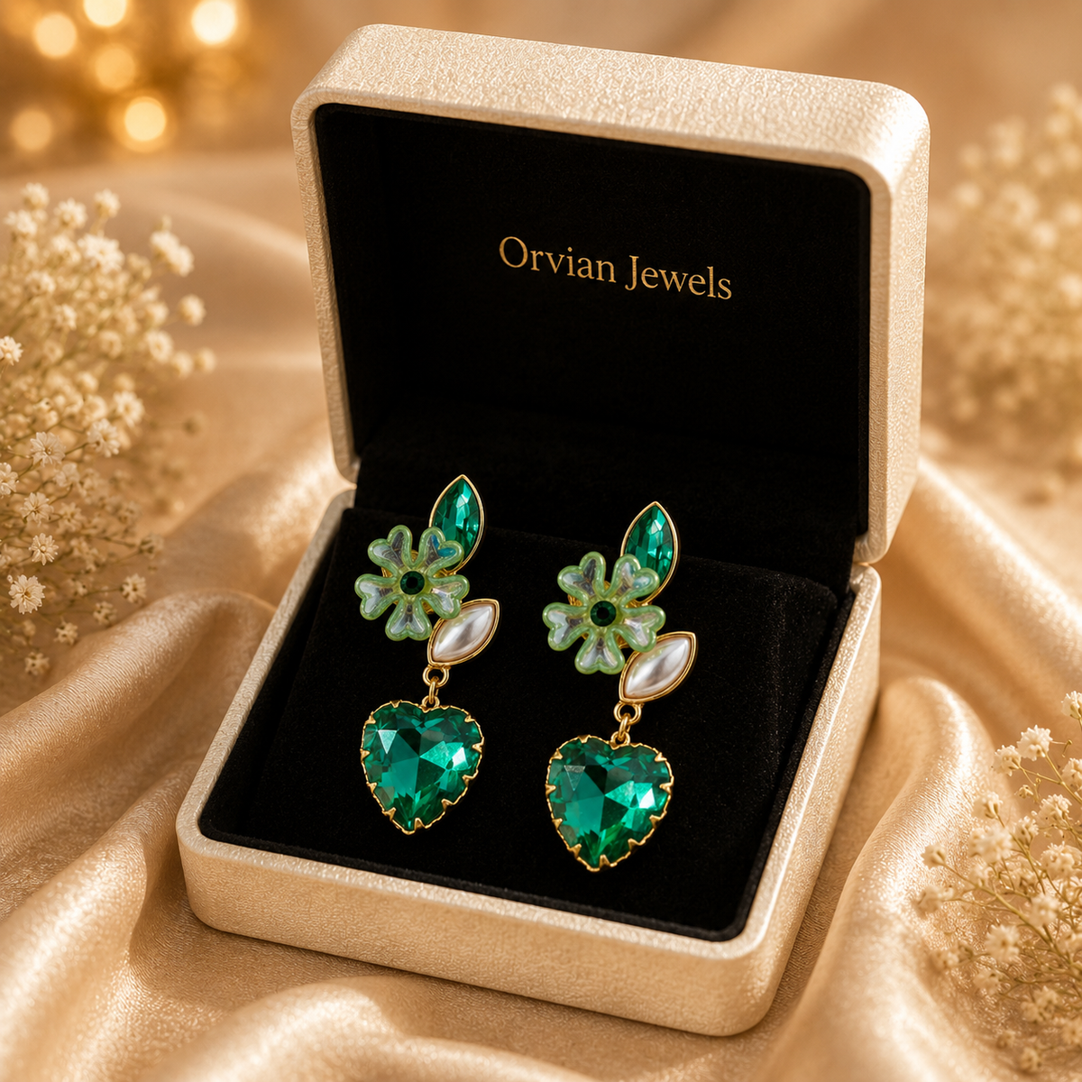 Emerald Heart Blossom Earrings GWE -238