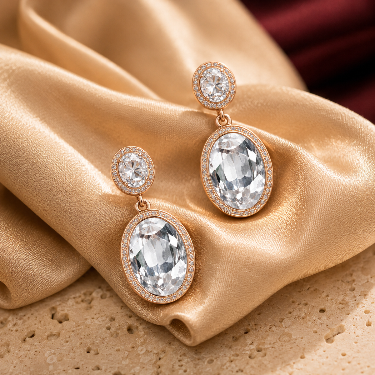 Oval Crystal Halo Drop Earrings GWE -14