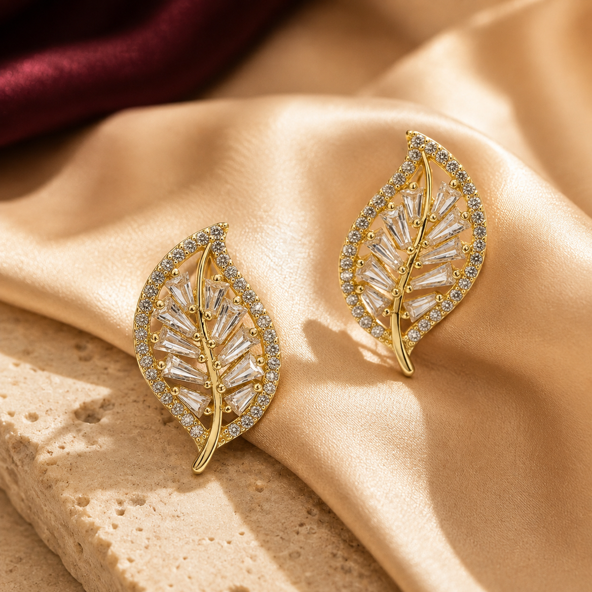 Flora Shine Baguette Leaf Earrings GWE -138