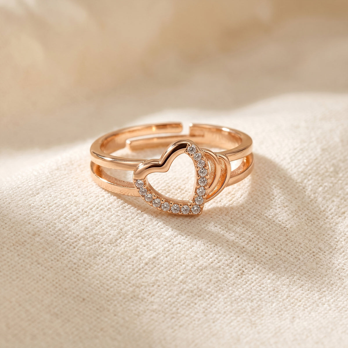 Cascading Pave Open Heart Dual Band Ring GWR-119
