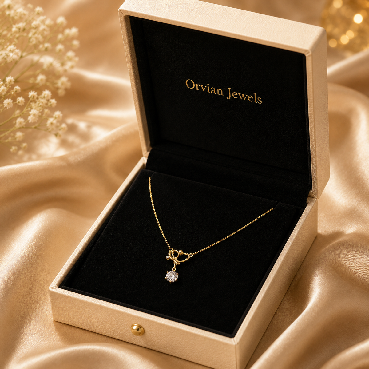 Modern Crystal Ribbon Bow Solitaire Necklace GWN -129