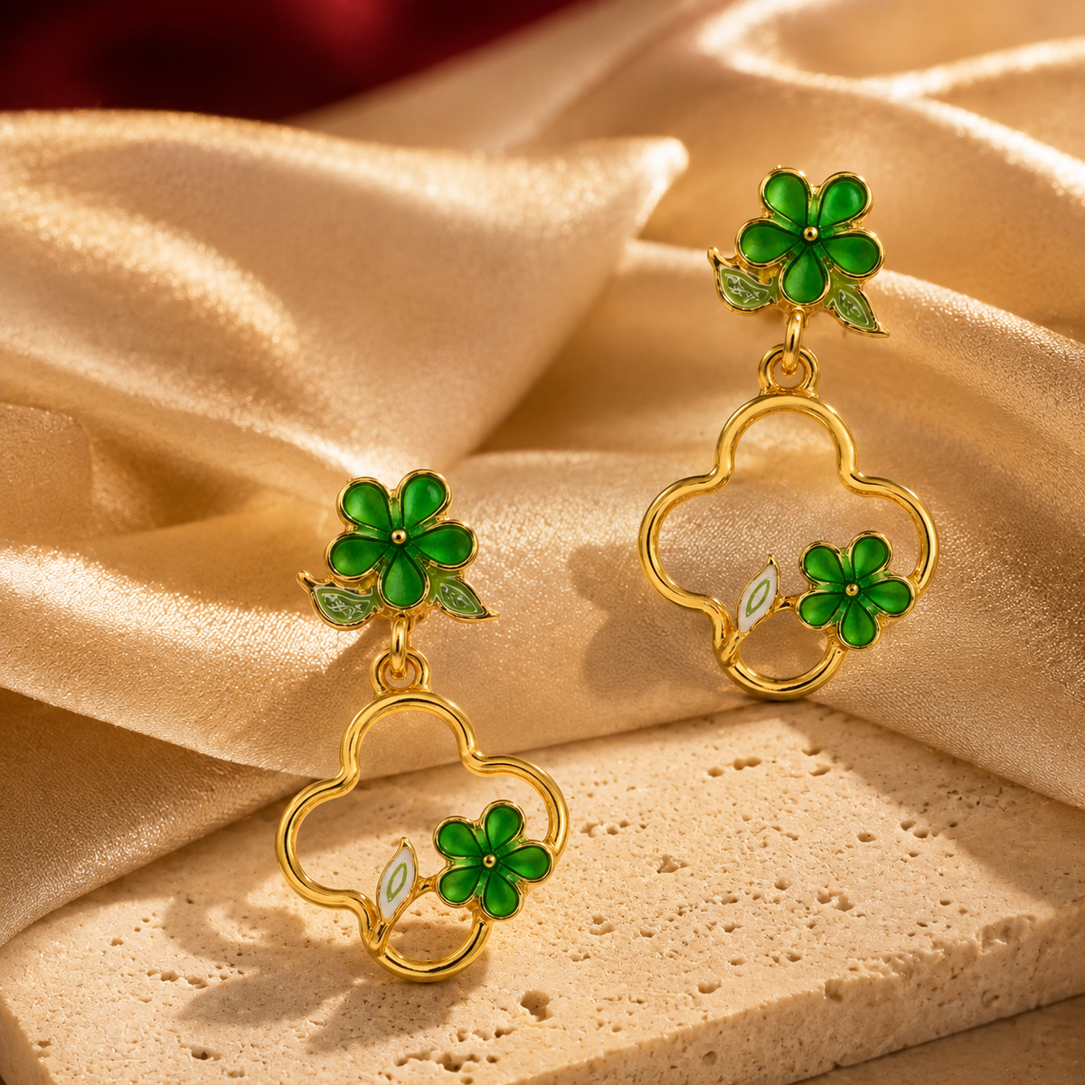 Flora Bloom Green Clover Hoop Earrings GWE -182
