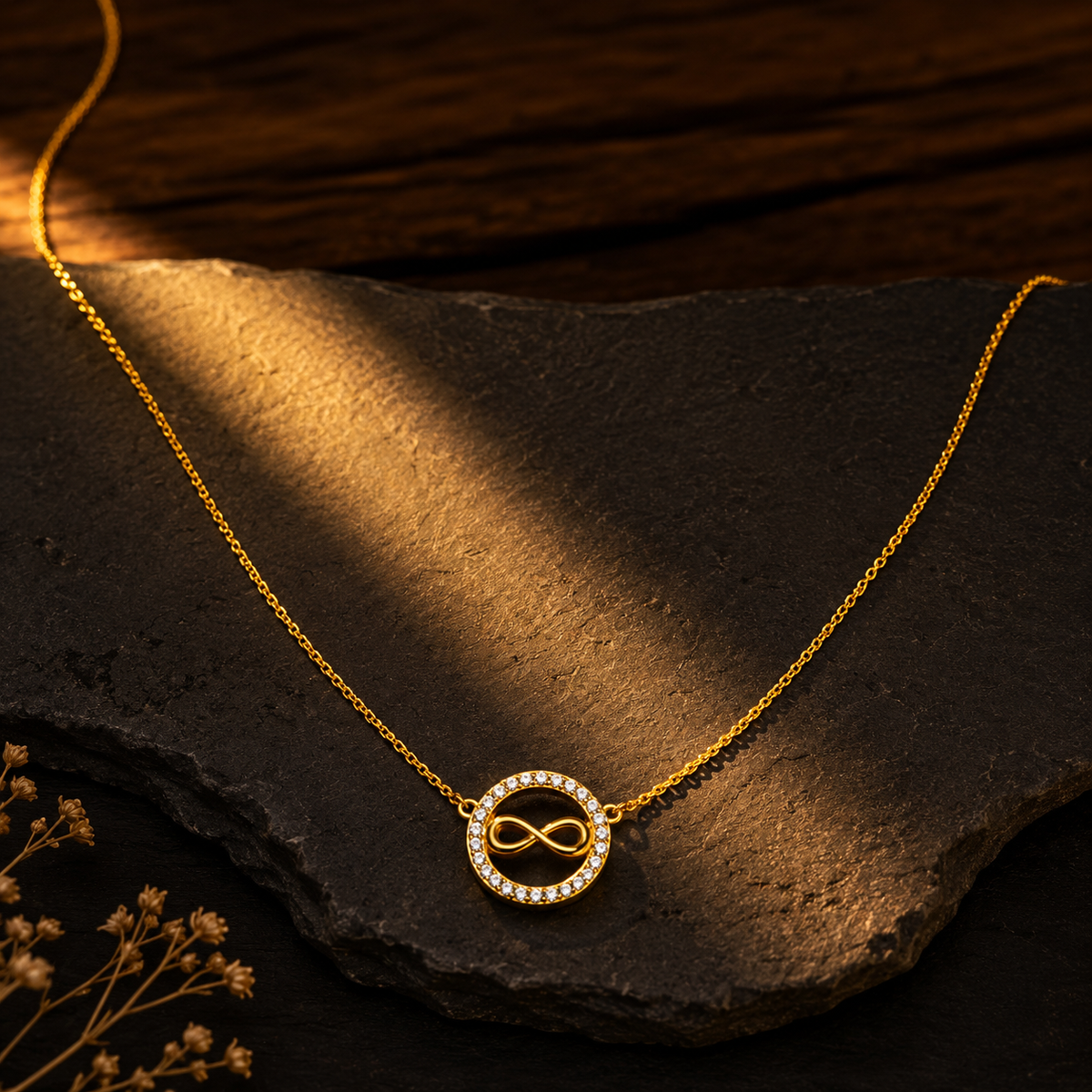 Golden Infinity Halo Pendant Necklace GWN -50