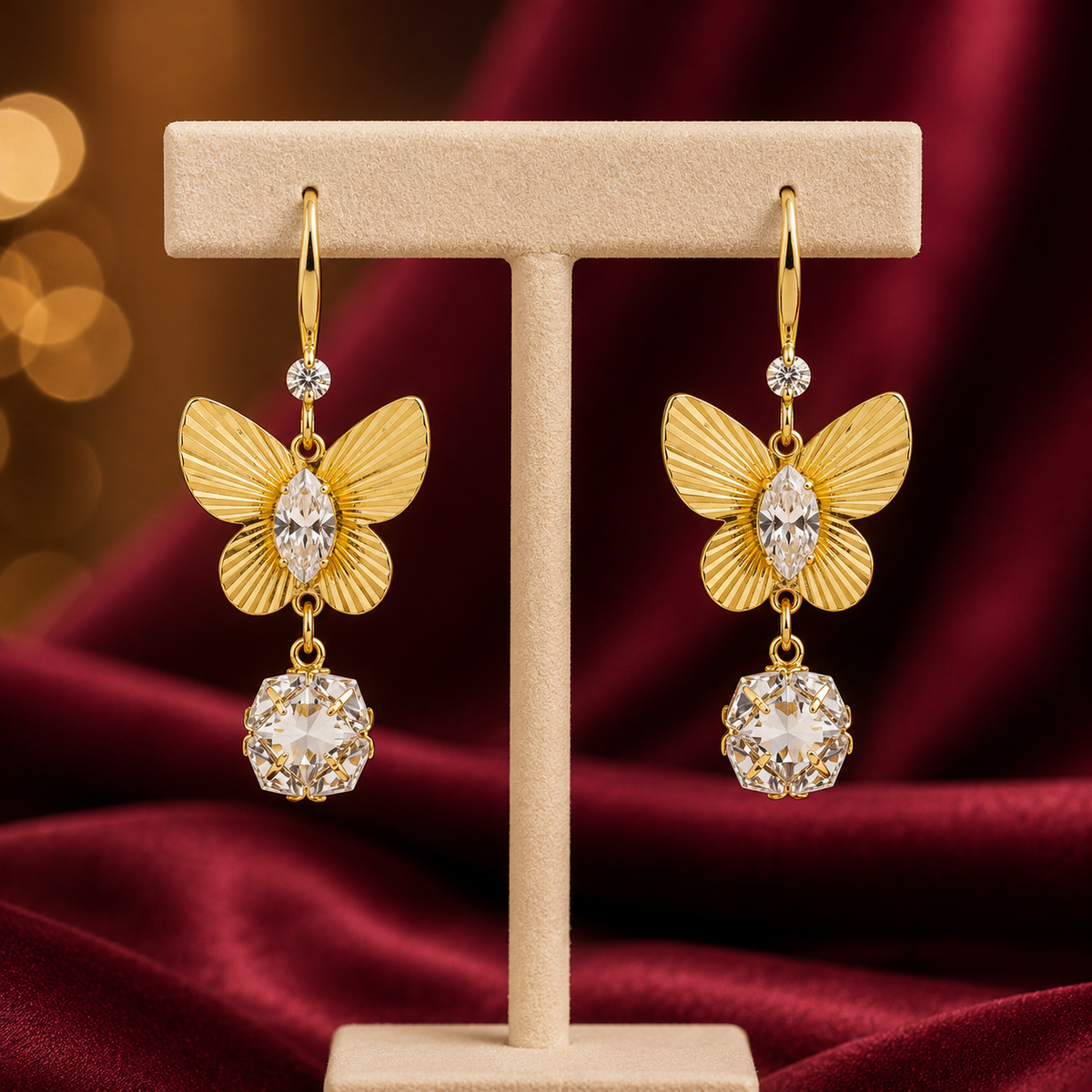 Butterfly Geometric Crystal Drop Earrings GWE -167