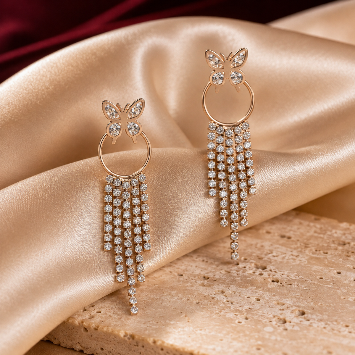 Butterfly Crystal Tassel Earrings GWE -36