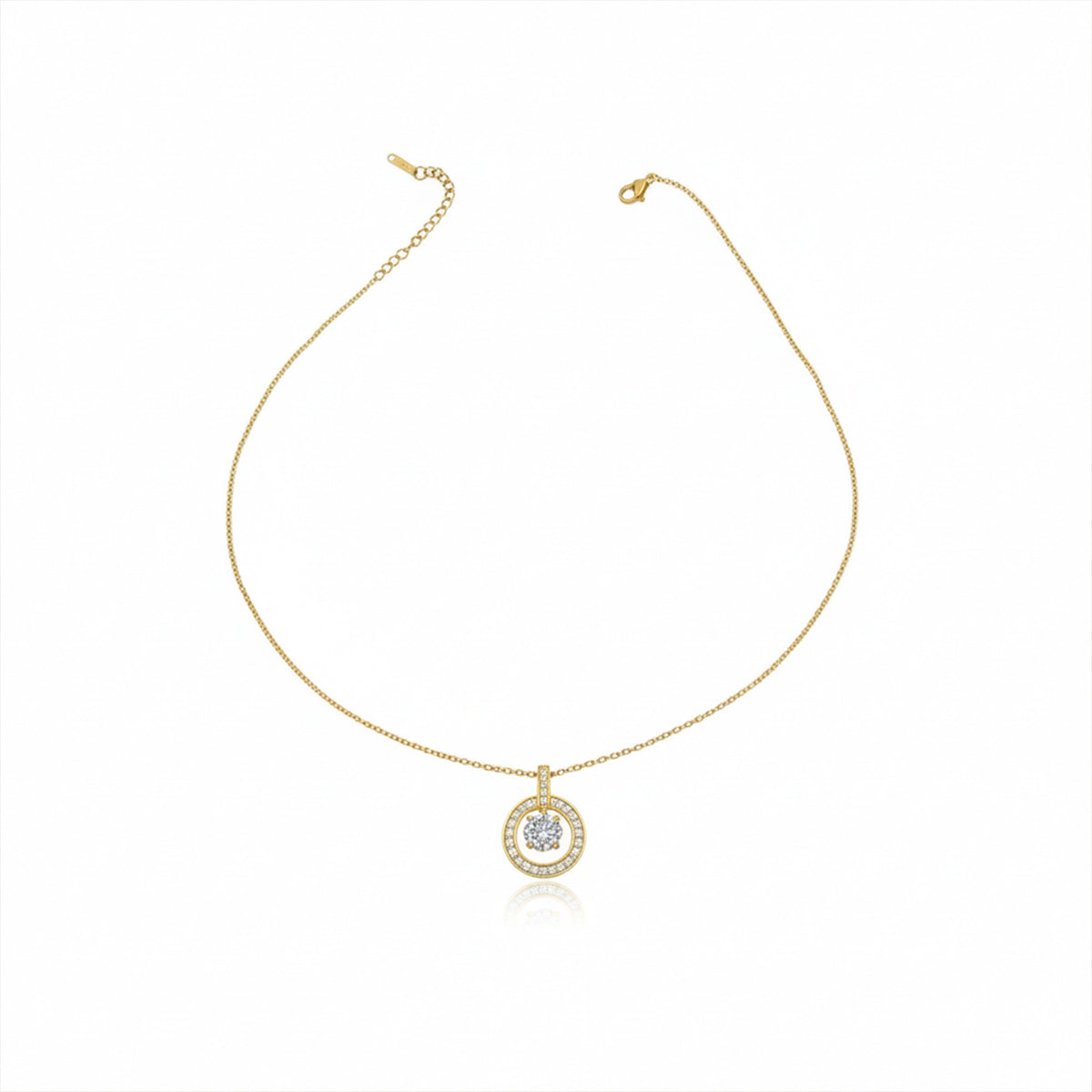 Modern Circular Solitaire Halo Necklace GWN -139