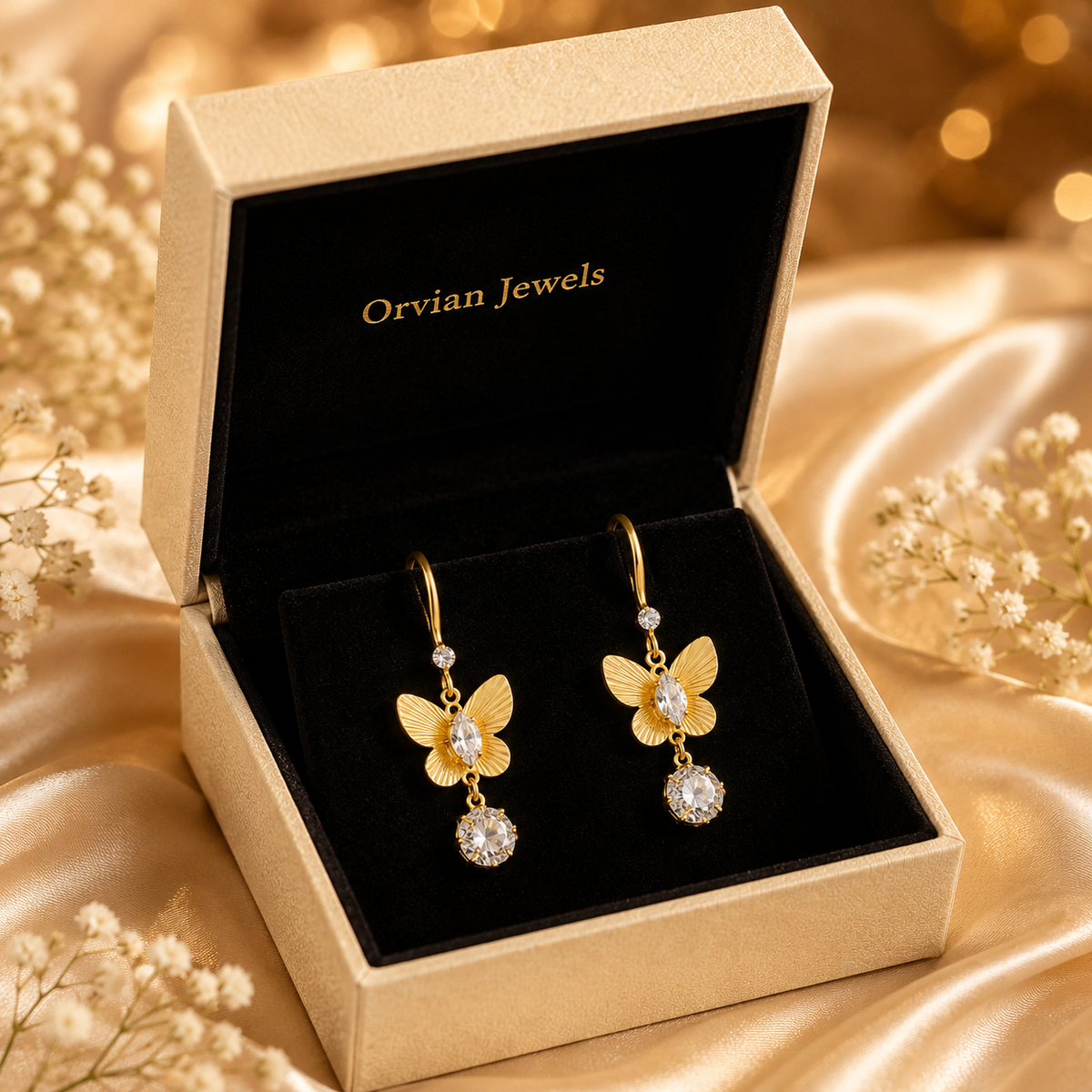 Butterfly Geometric Crystal Drop Earrings GWE -167