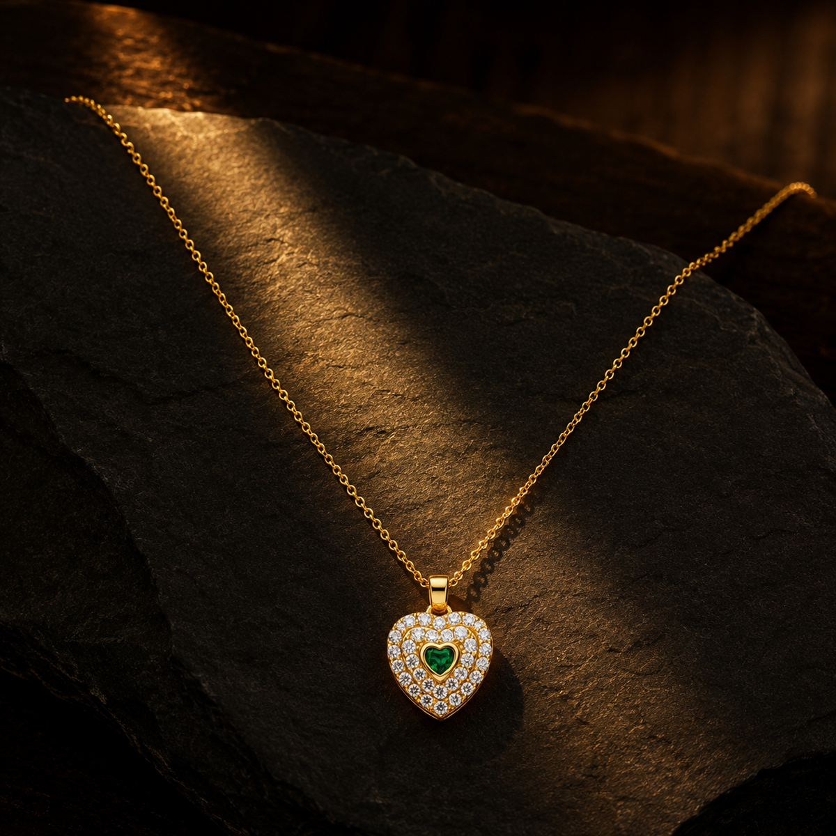 Modern Emerald Heart Double Halo Necklace GWN -121