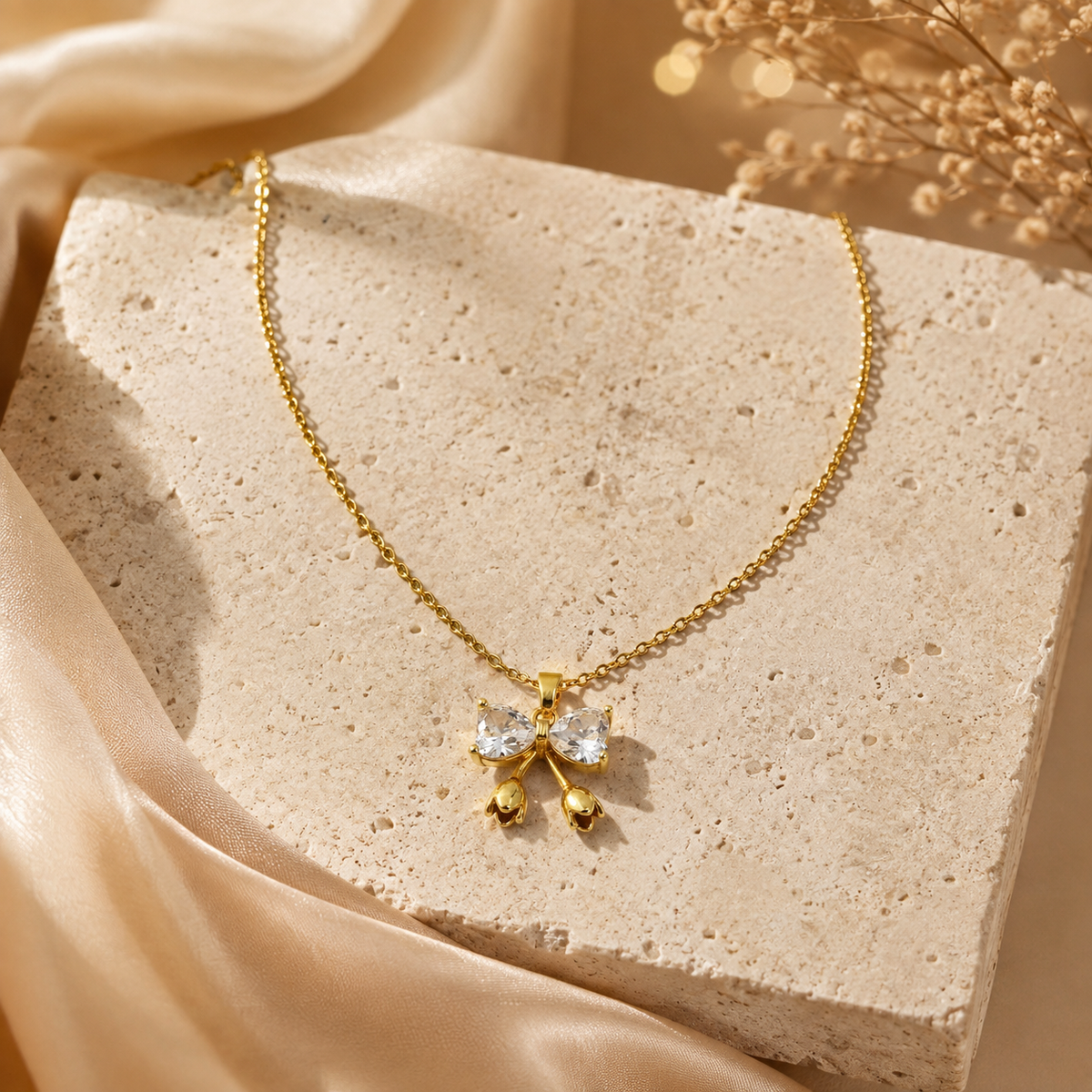 Modern Crystal Ribbon Bow Choker GWN -136