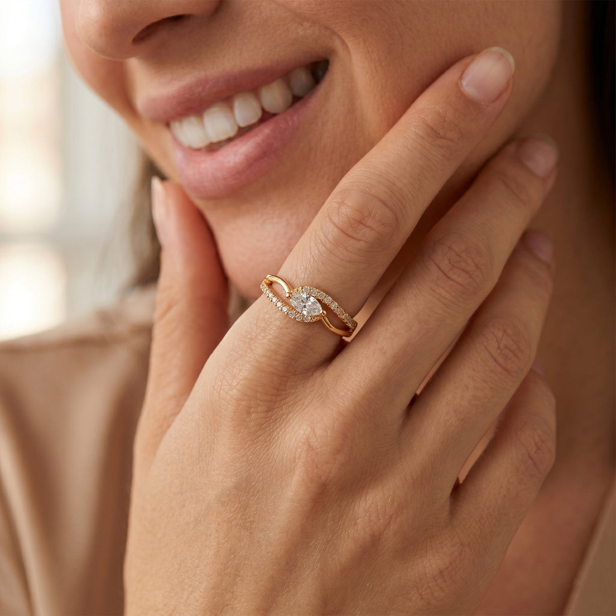 Marquise Solitaire Wave Bypass Adjustable Ring GWR-120