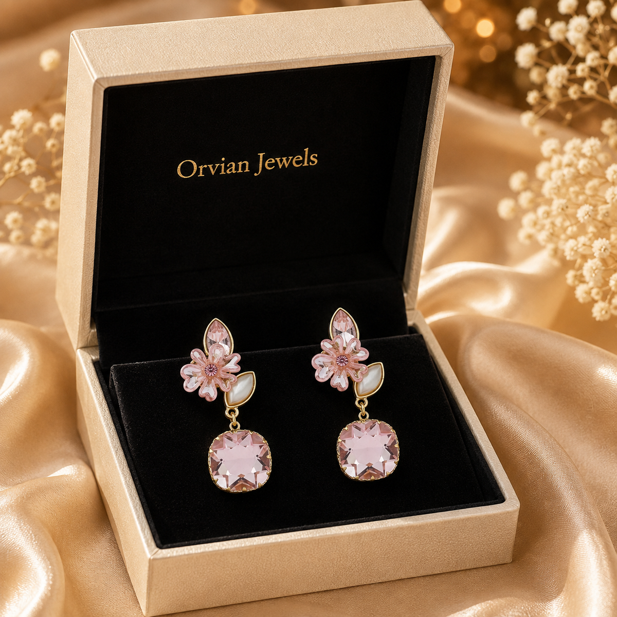 Flora Shine Pink Blossom Drop Earrings GWE -235