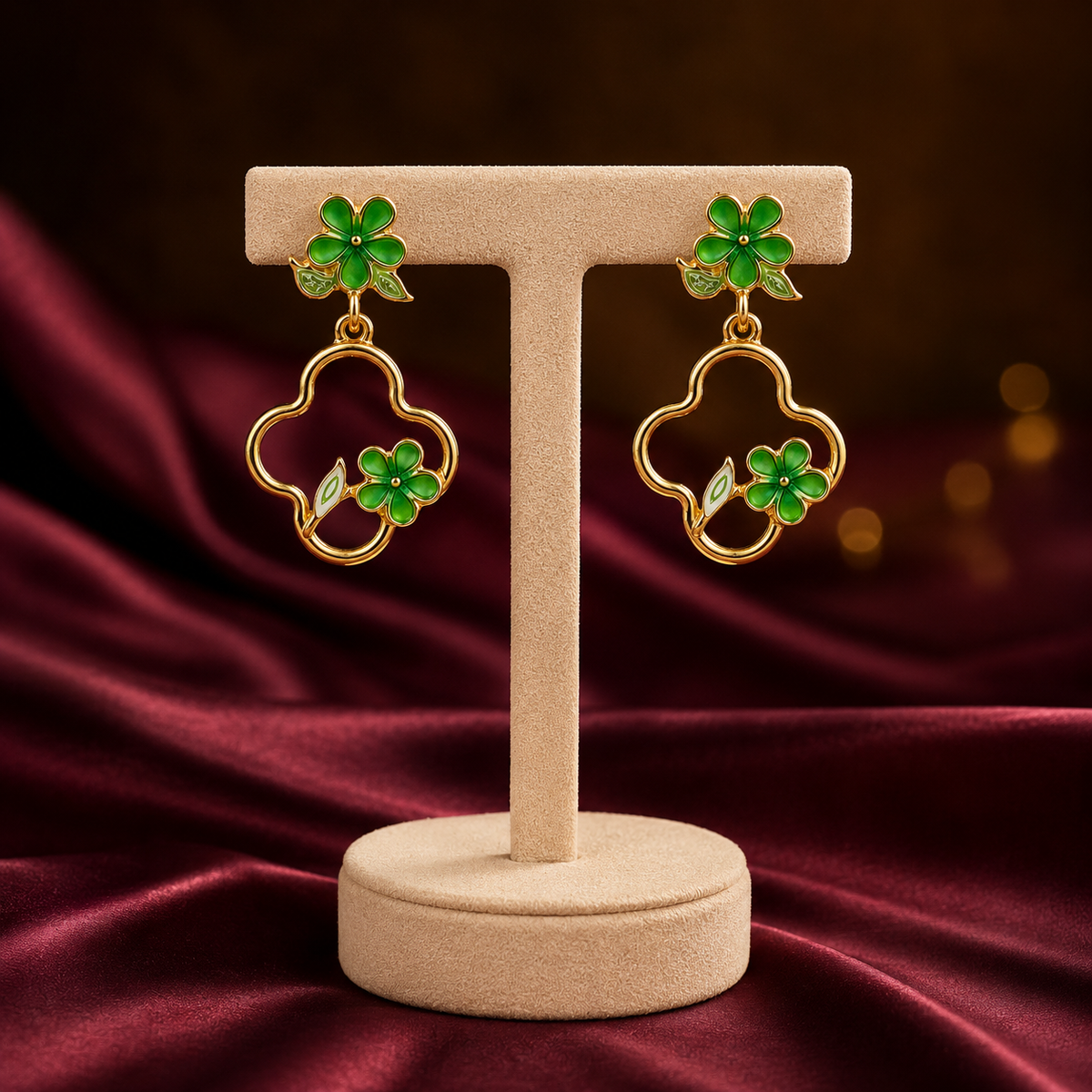 Flora Bloom Green Clover Hoop Earrings GWE -182