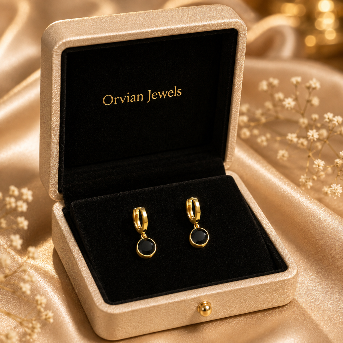 Black Noir Crystal Hoop Earrings GWE -19