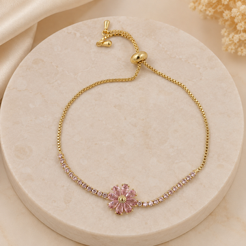 Imperial Pink Floral Solitaire & Tennis Bolo Bracelet GWB-154