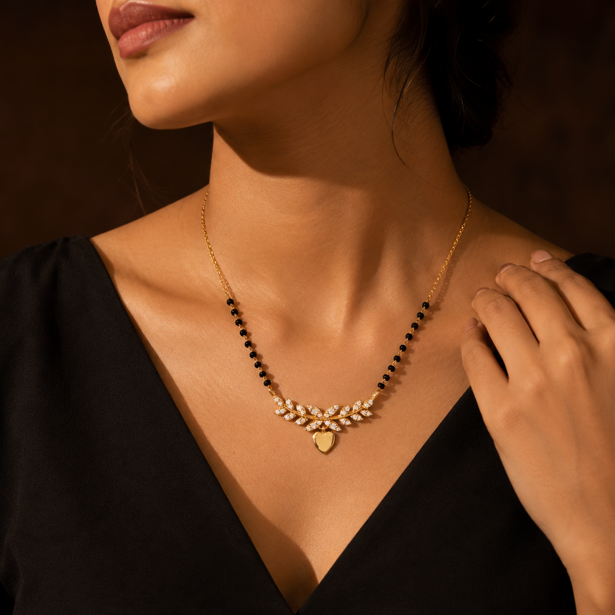 Amora Crystal Leaf Heart Women’s Mangalsutra GWM 1