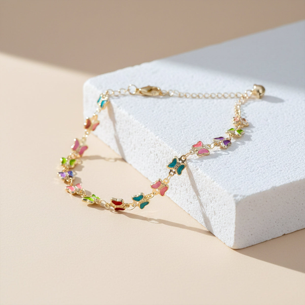 Vibrant Multi Color Enamel Butterfly Link Anklet GWA-35