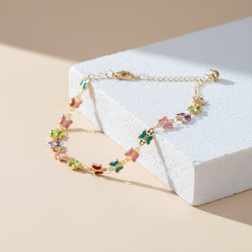 Vibrant Multi Color Enamel Butterfly Link Anklet GWA-35