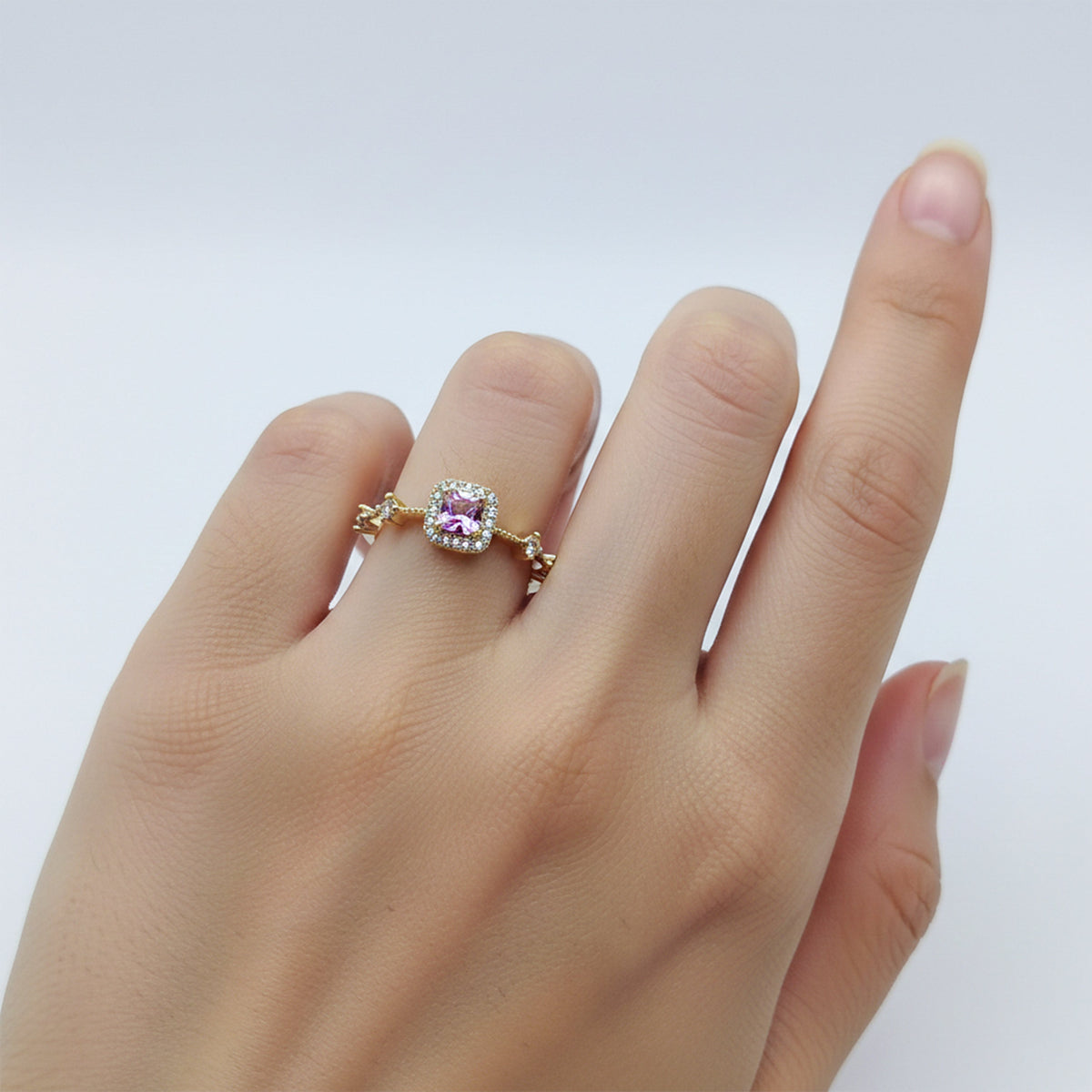 Pink Cushion Cut Halo Adjustable Ring GWR-71
