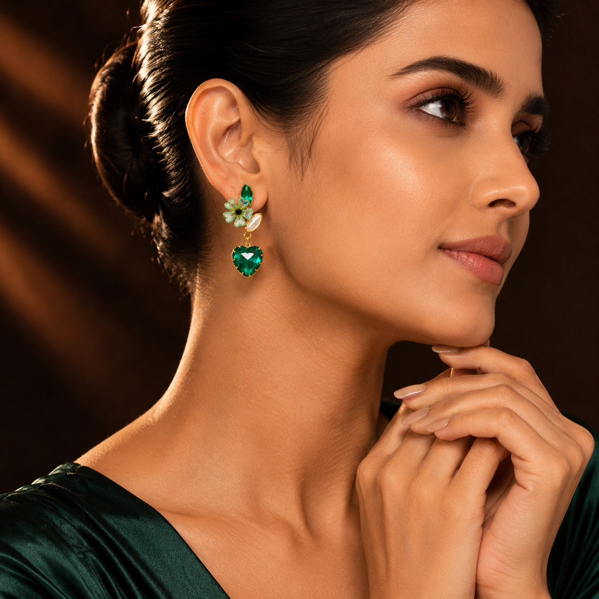Emerald Heart Blossom Earrings GWE -238
