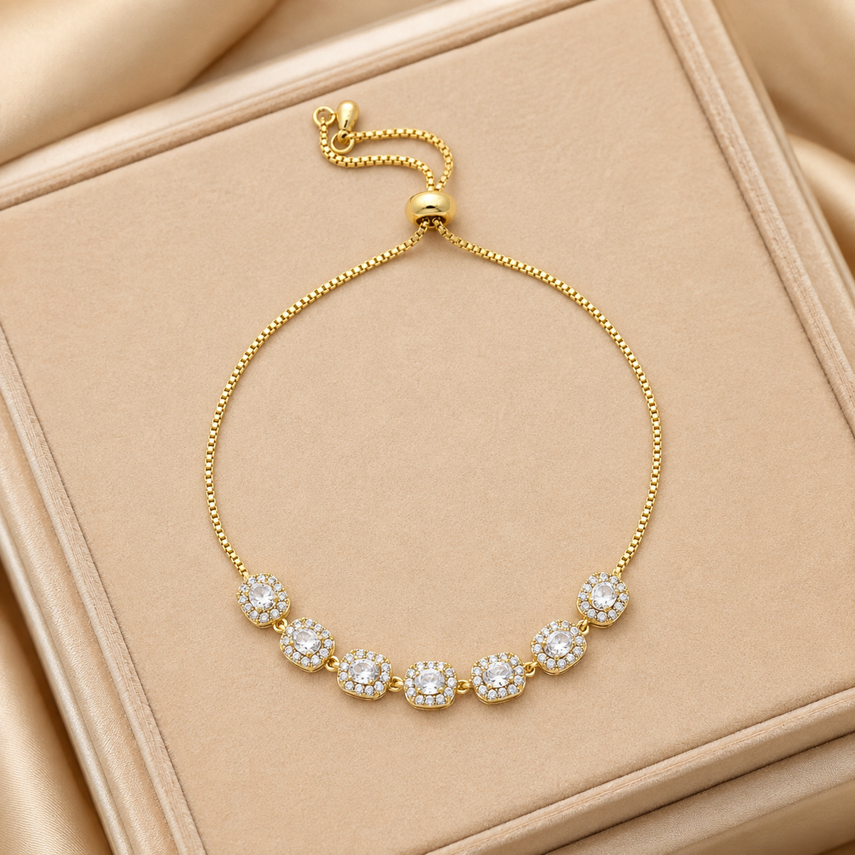 Imperial Cushion Halo Solitaire Row Bolo Bracelet GWB-159