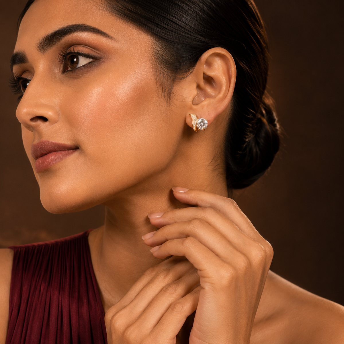 Flora Shine Solitaire Stud Earrings GWE -38