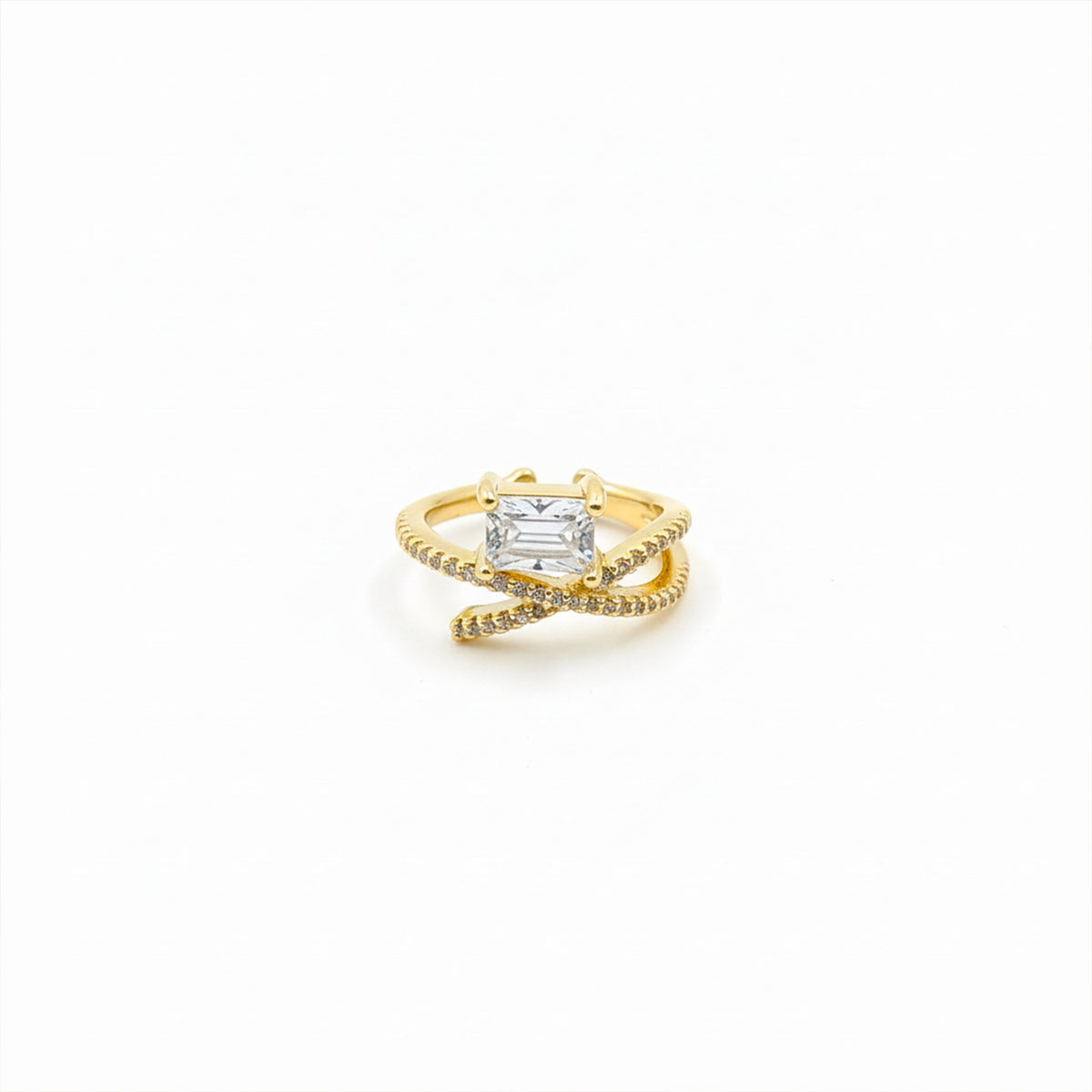 Emerald Cut Solitaire Criss Cross Wrap Ring GWR-29