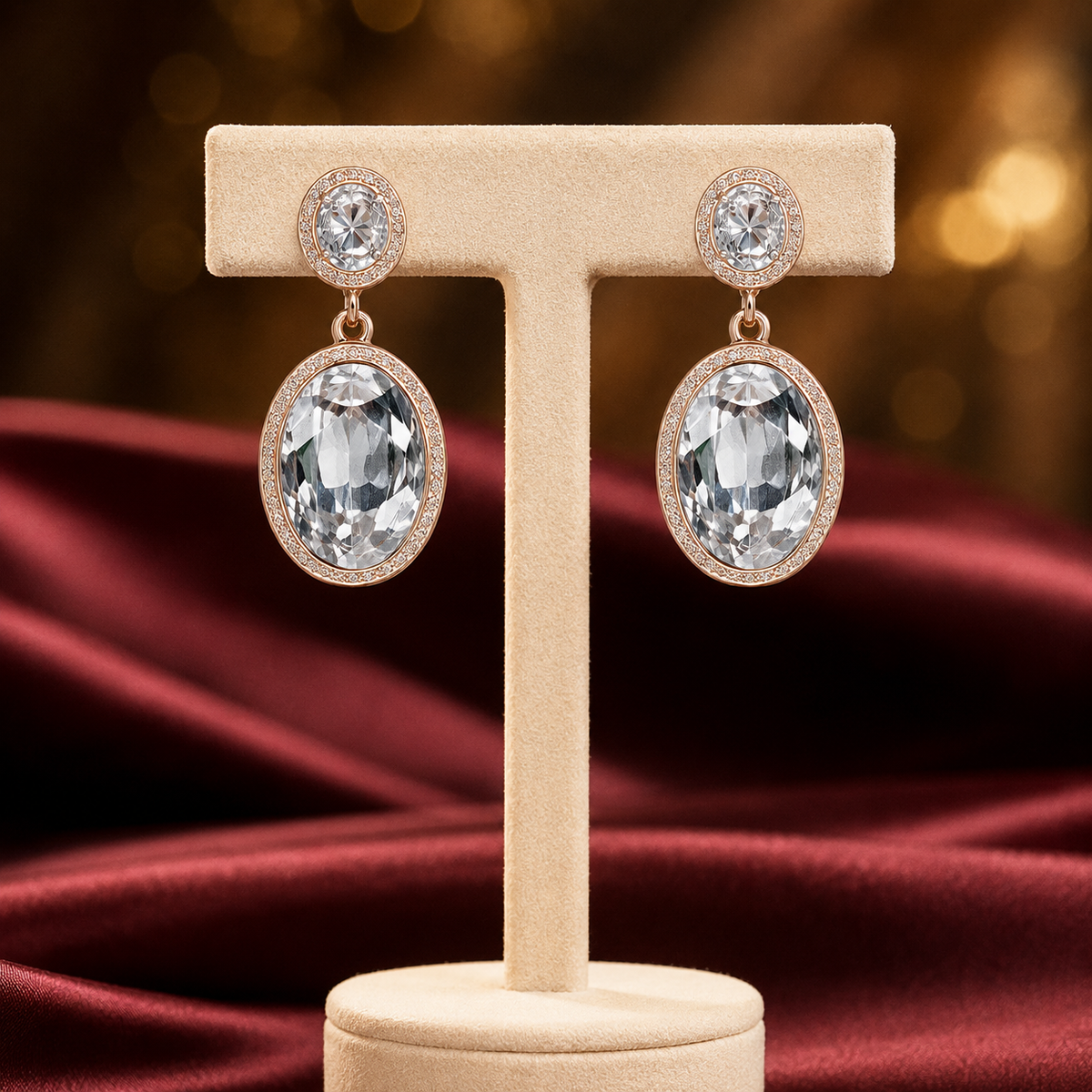 Oval Crystal Halo Drop Earrings GWE -14