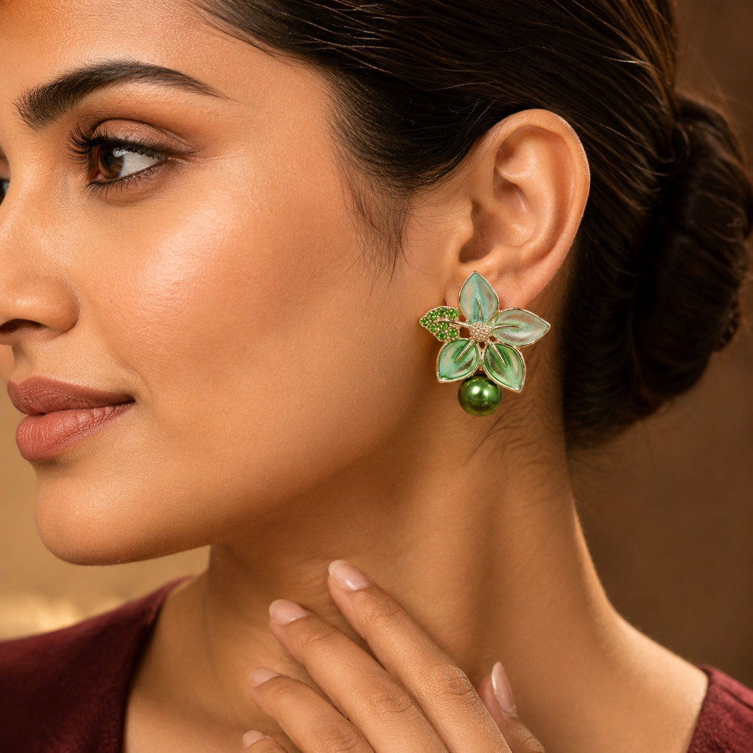Flora Bloom Green Mint Pearl Earrings GWE -184