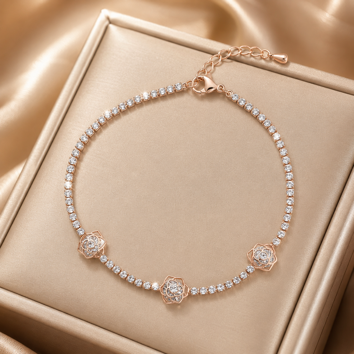 Imperial Tri-Rose Cluster Crystal Tennis Bracelet GWB-107