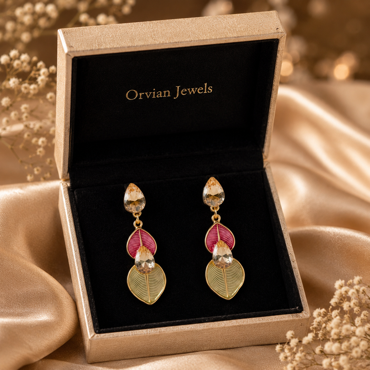 Flora Shine Botanical Leaf Drop Earrings GWE -232