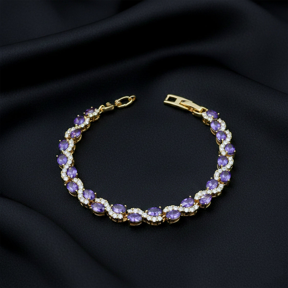 Imperial Amethyst Purple & Wavy Crystal Tennis Bracelet GWB-146
