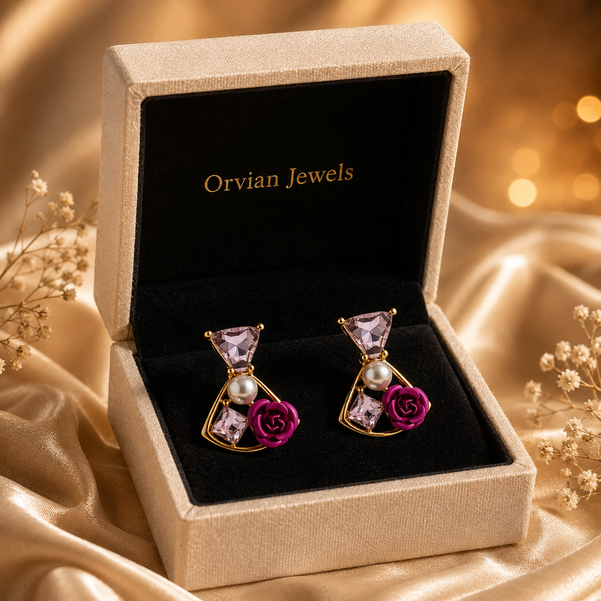 Flora Shine Pink Rose Fusion Earrings GWE -237
