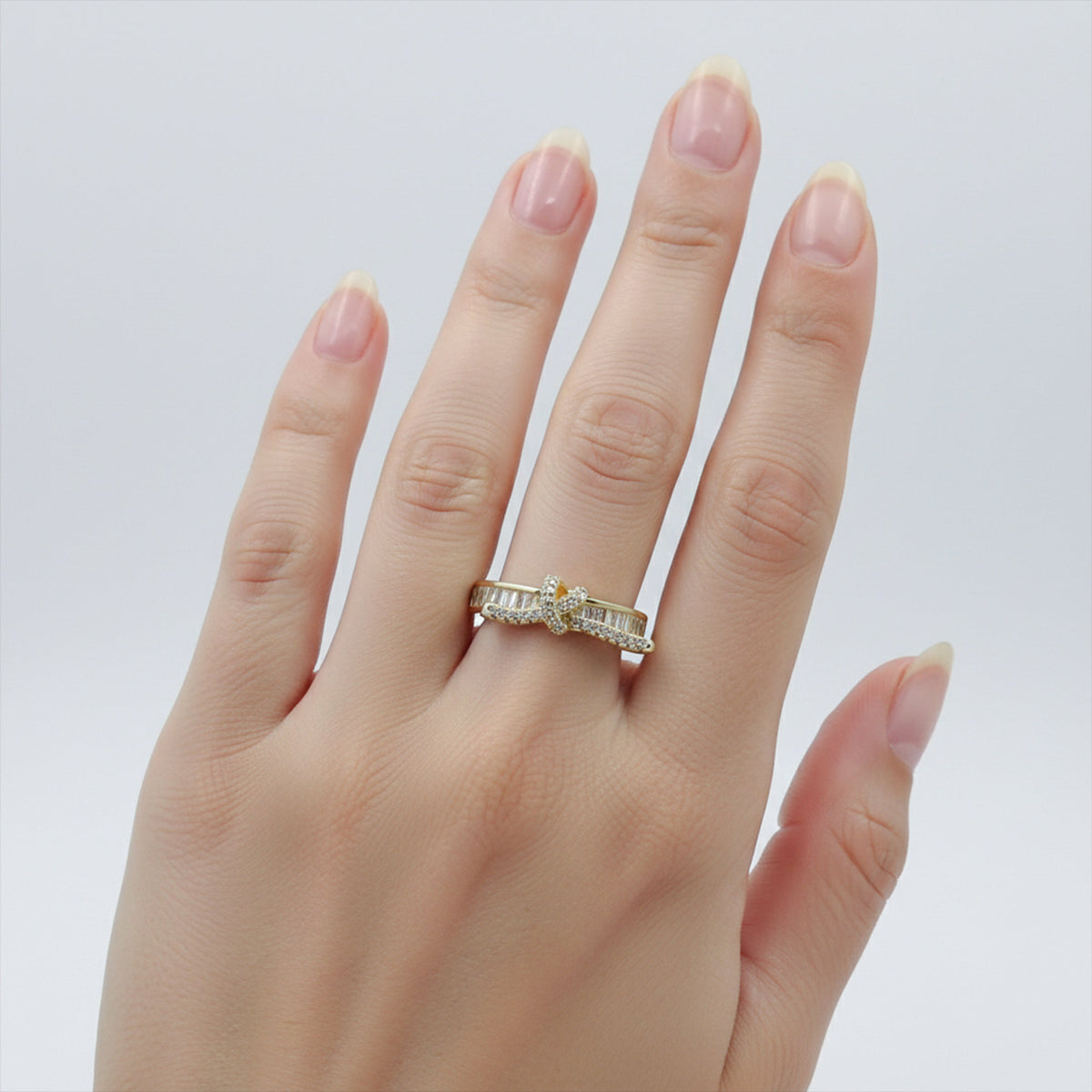 Baguette Channel Encrusted Knot Adjustable Ring GWR-49