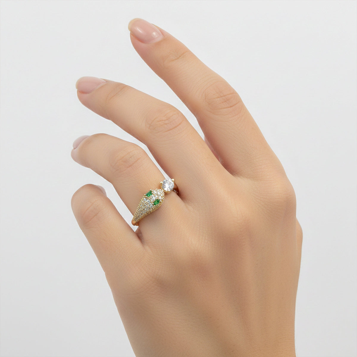 Emerald Eye Snake & Solitaire Wrap Ring GWR-79