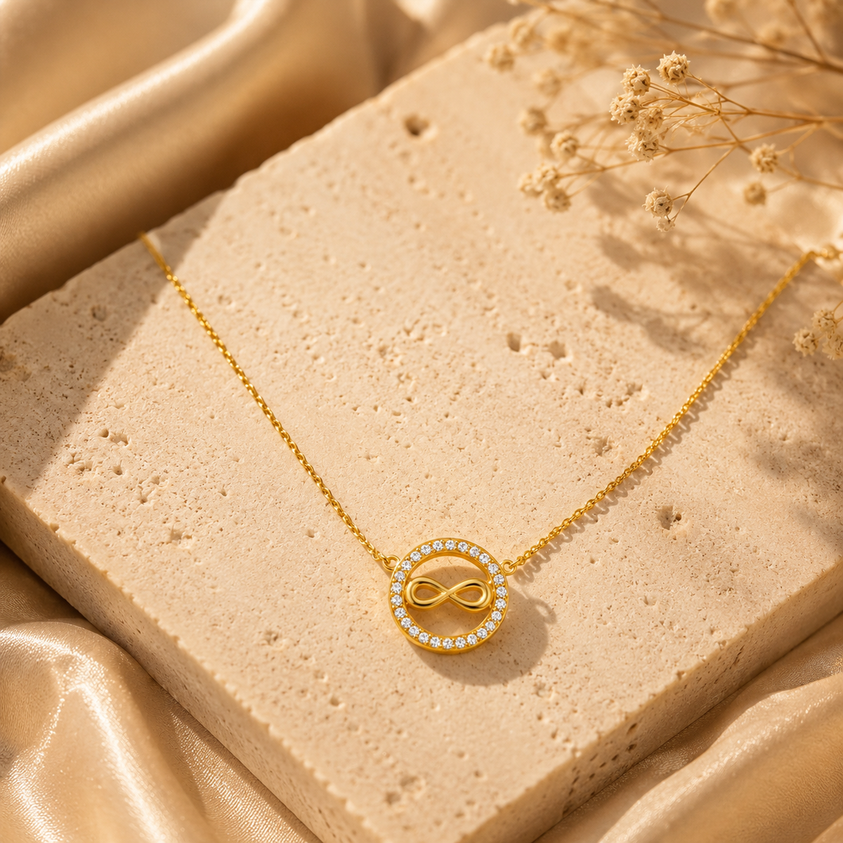Golden Infinity Halo Pendant Necklace GWN -50