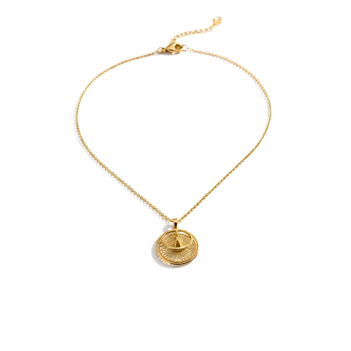 Modern Sunburst Medallion Teardrop Necklace GWN -158