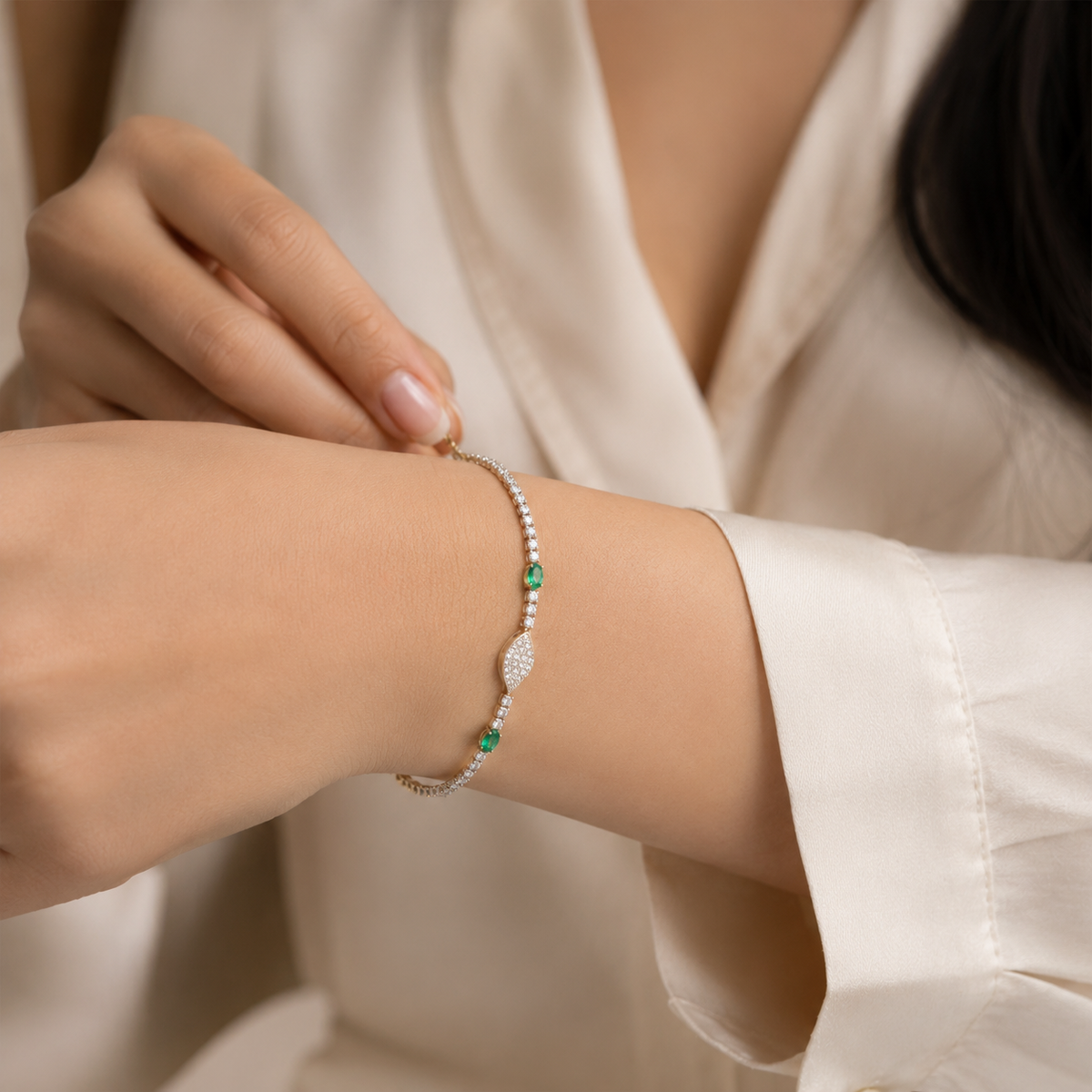 Imperial Emerald Green & Marquise Pave Tennis Bracelet GWB-106