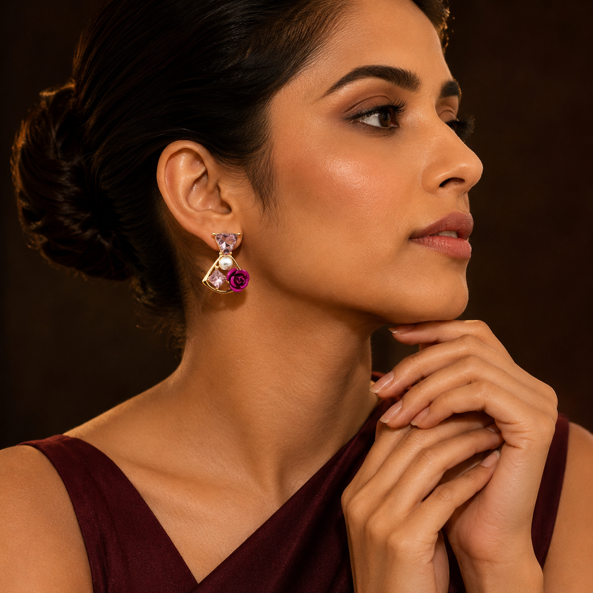 Flora Shine Pink Rose Fusion Earrings GWE -237