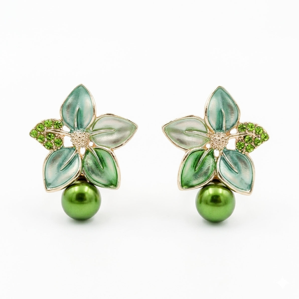 Flora Bloom Green Mint Pearl Earrings GWE -184