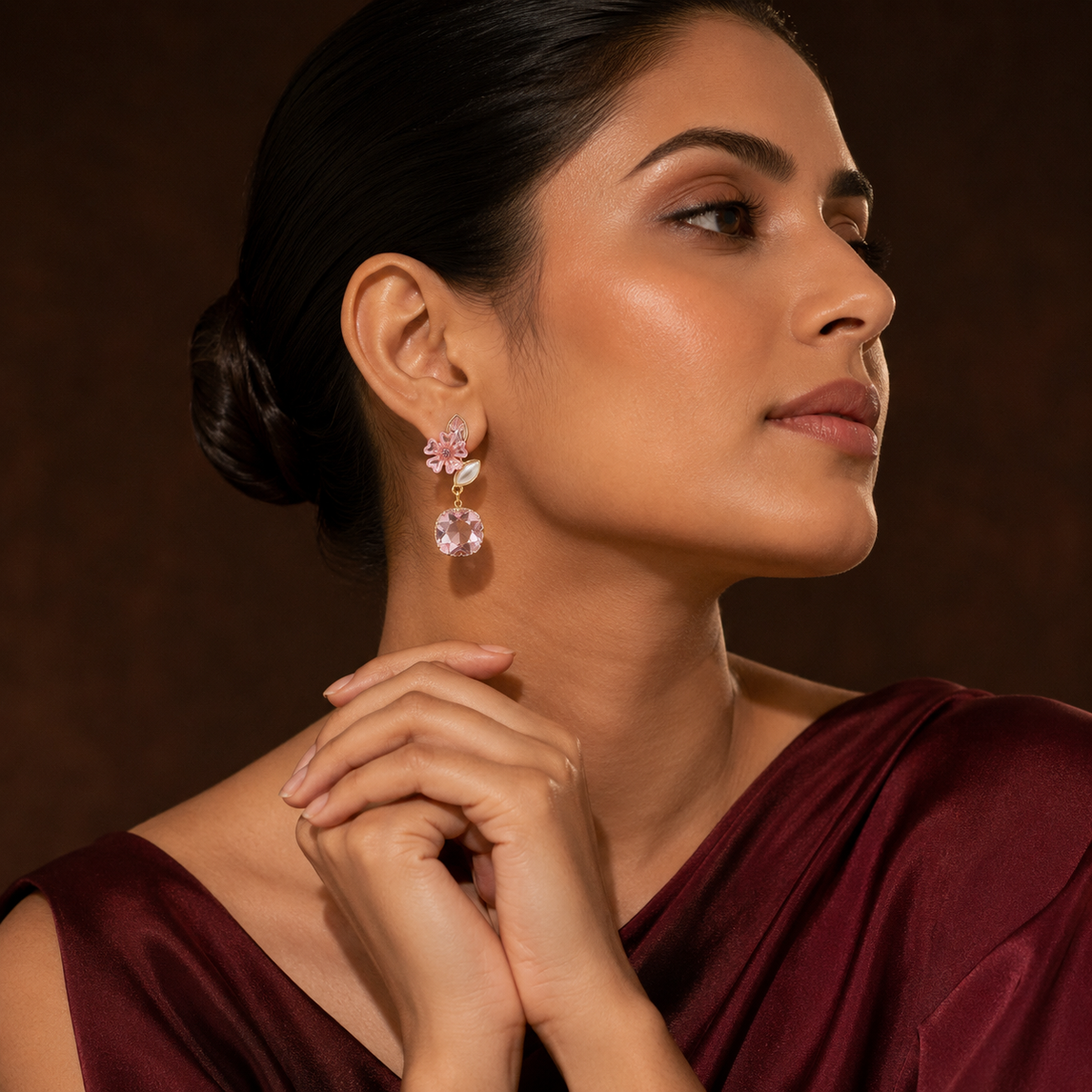 Flora Shine Pink Blossom Drop Earrings GWE -235