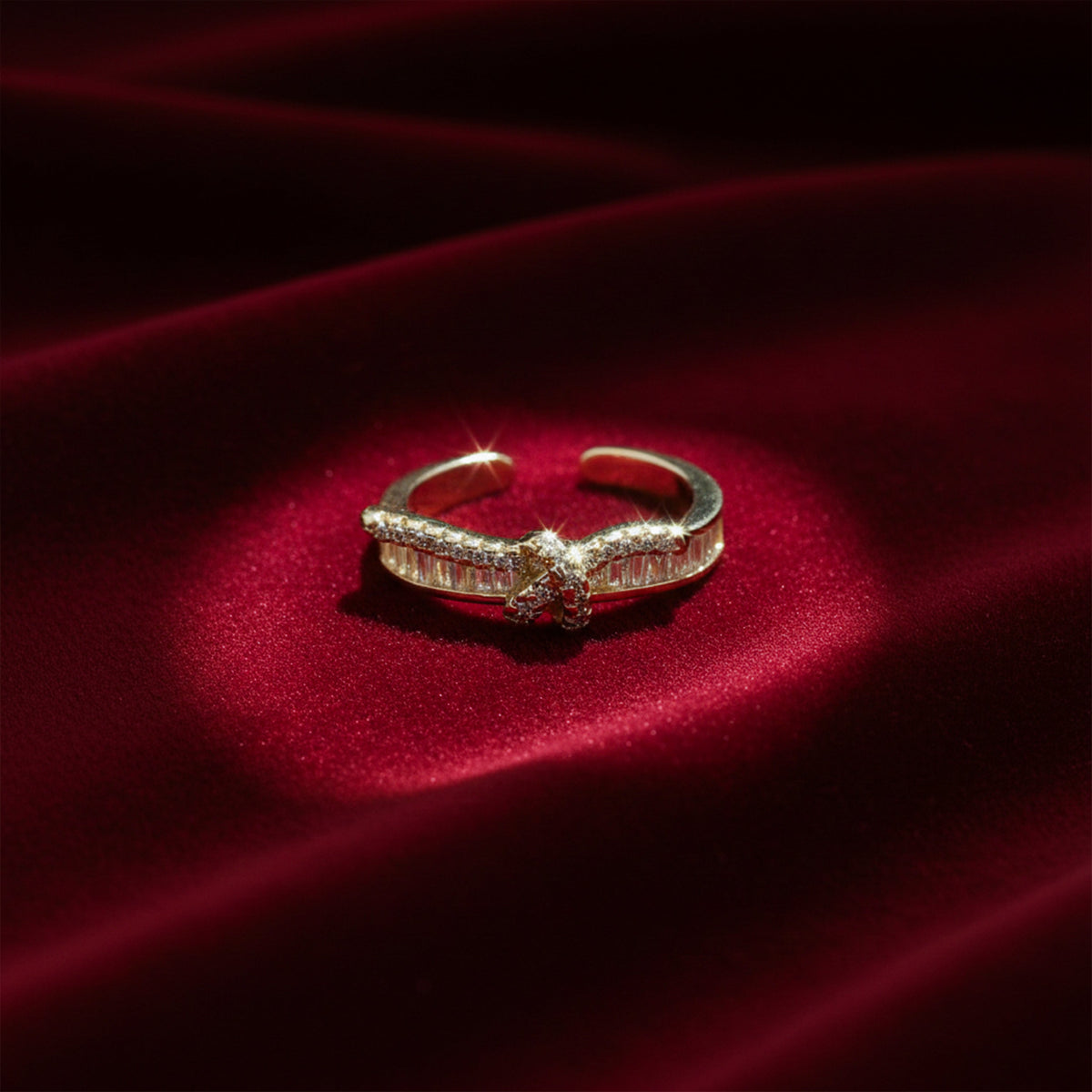 Baguette Channel Encrusted Knot Adjustable Ring GWR-49