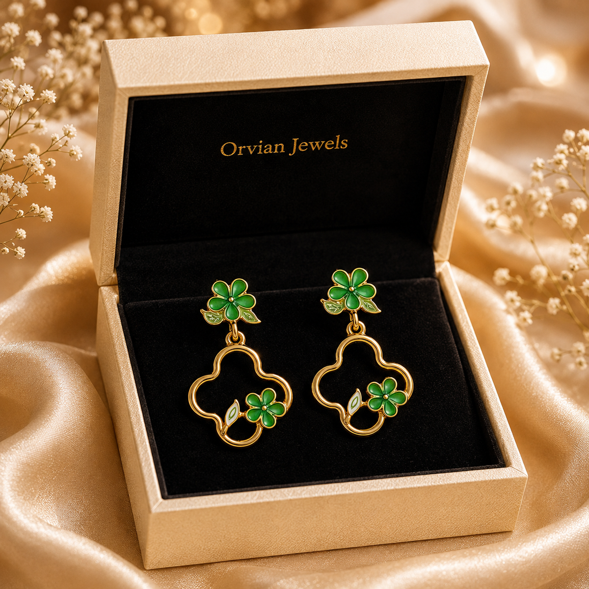 Flora Bloom Green Clover Hoop Earrings GWE -182