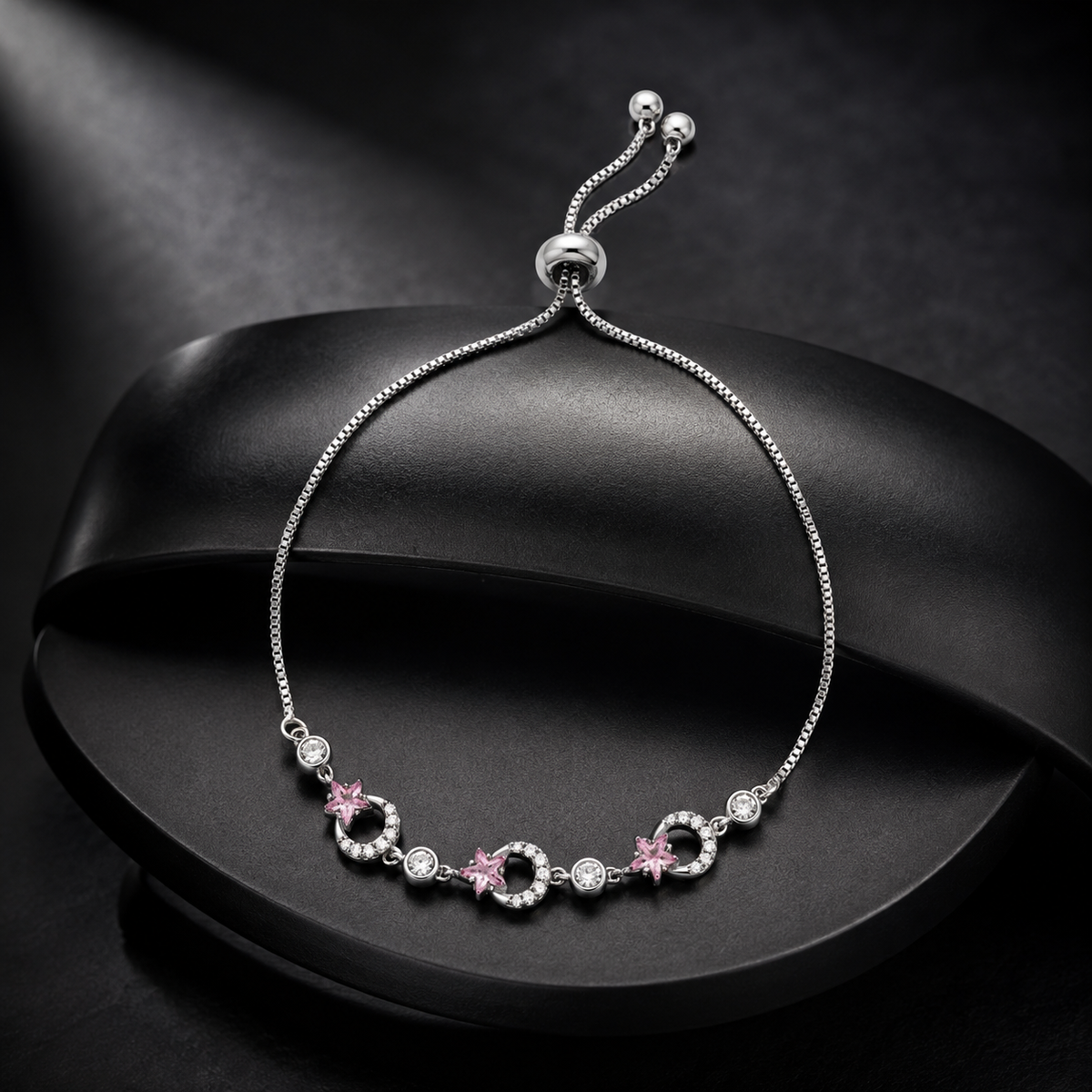 Imperial Silver Crescent Moon & Pink Star Bolo Bracelet GWB-157