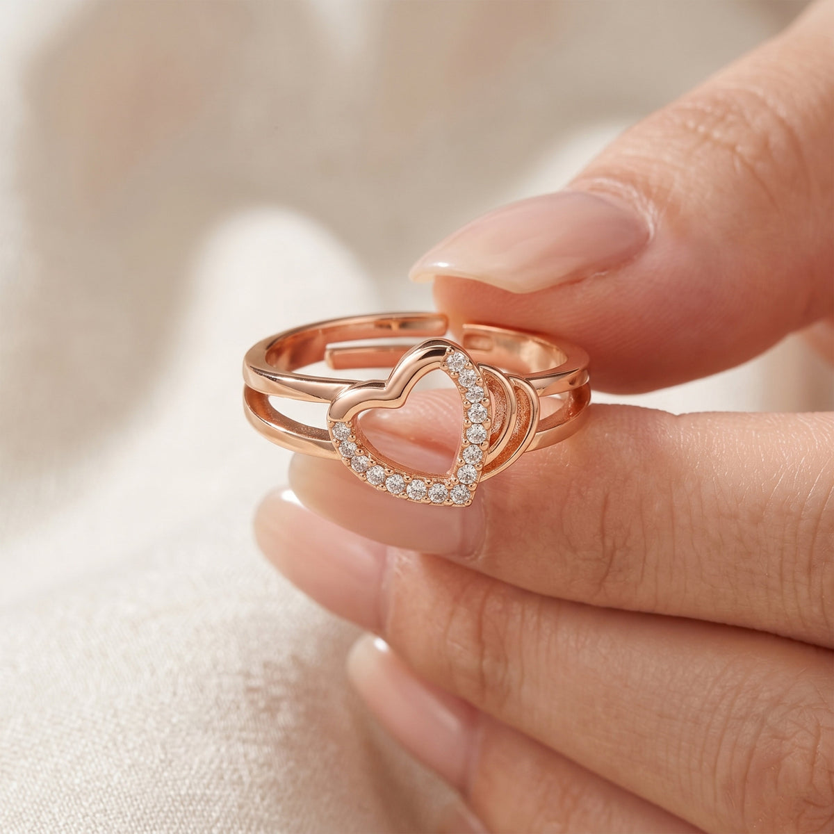 Cascading Pave Open Heart Dual Band Ring GWR-119