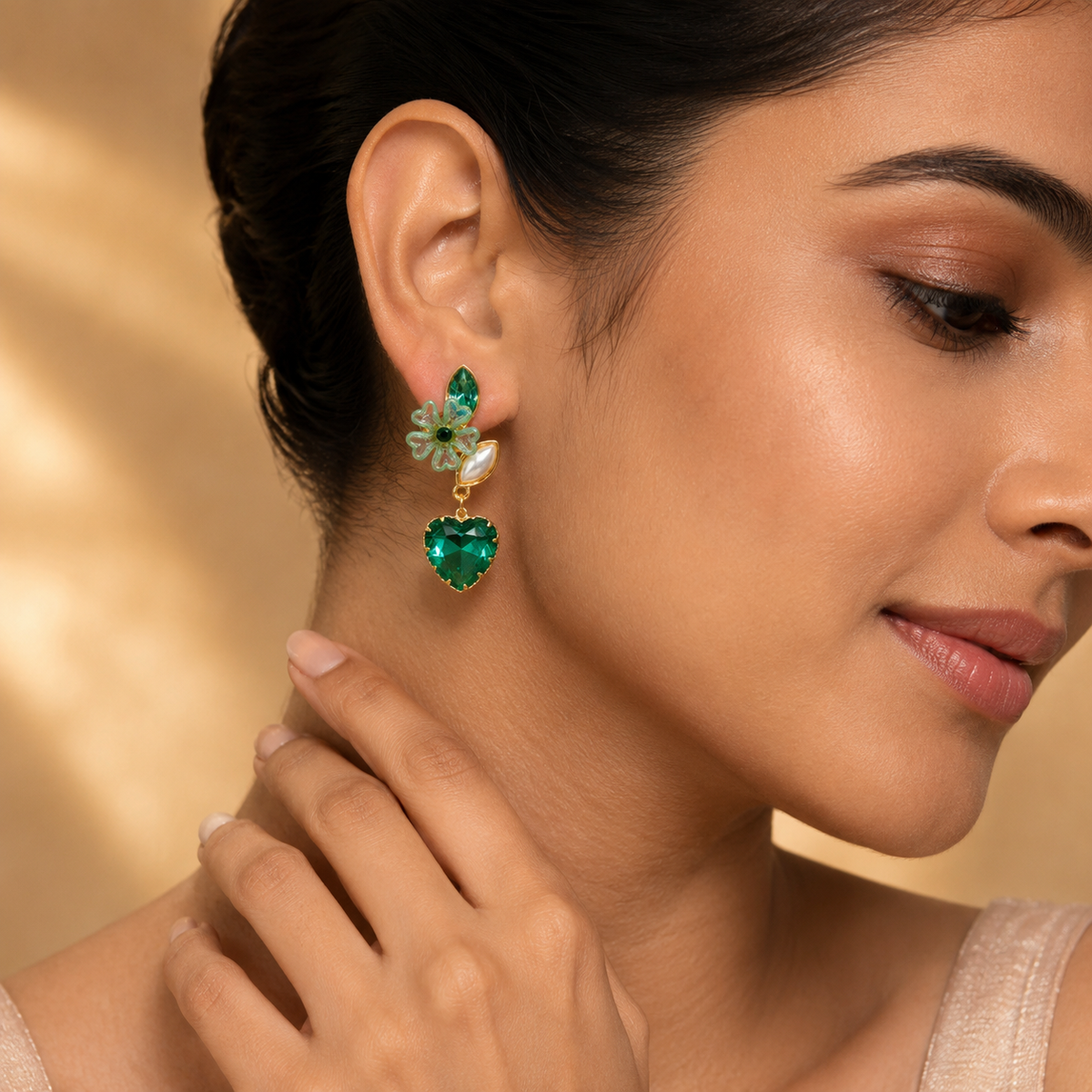 Emerald Heart Blossom Earrings GWE -238