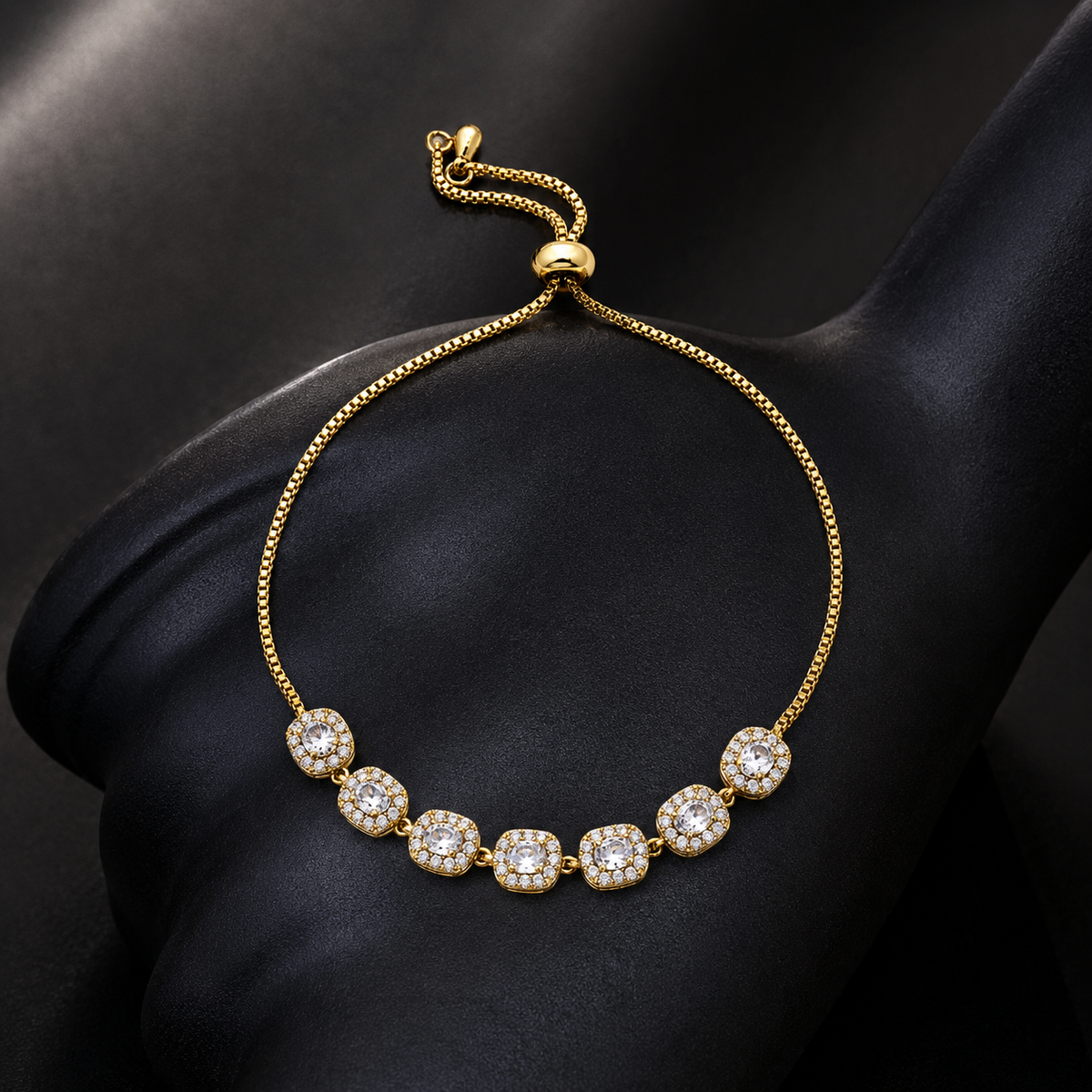 Imperial Cushion Halo Solitaire Row Bolo Bracelet GWB-159