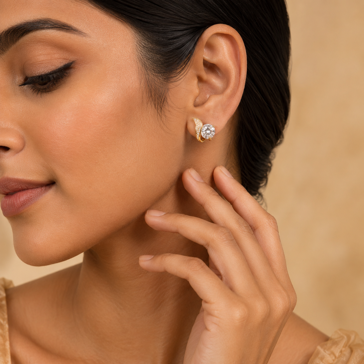 Flora Shine Solitaire Stud Earrings GWE -38